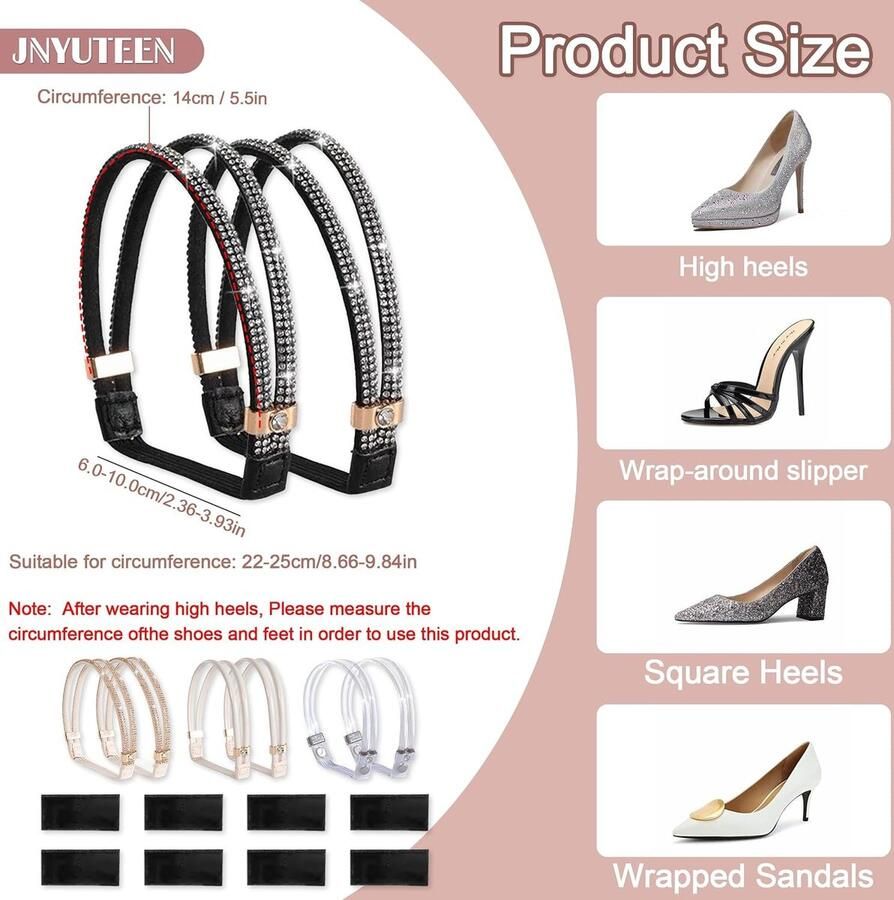 4 Paar Verstelbare Hakkenriemen Afneembare Sandalen Lussen met Plakpads Elastische Hakkenriemen voor Dames Ideaal voor Hakken en Muiltjes - Foto 1