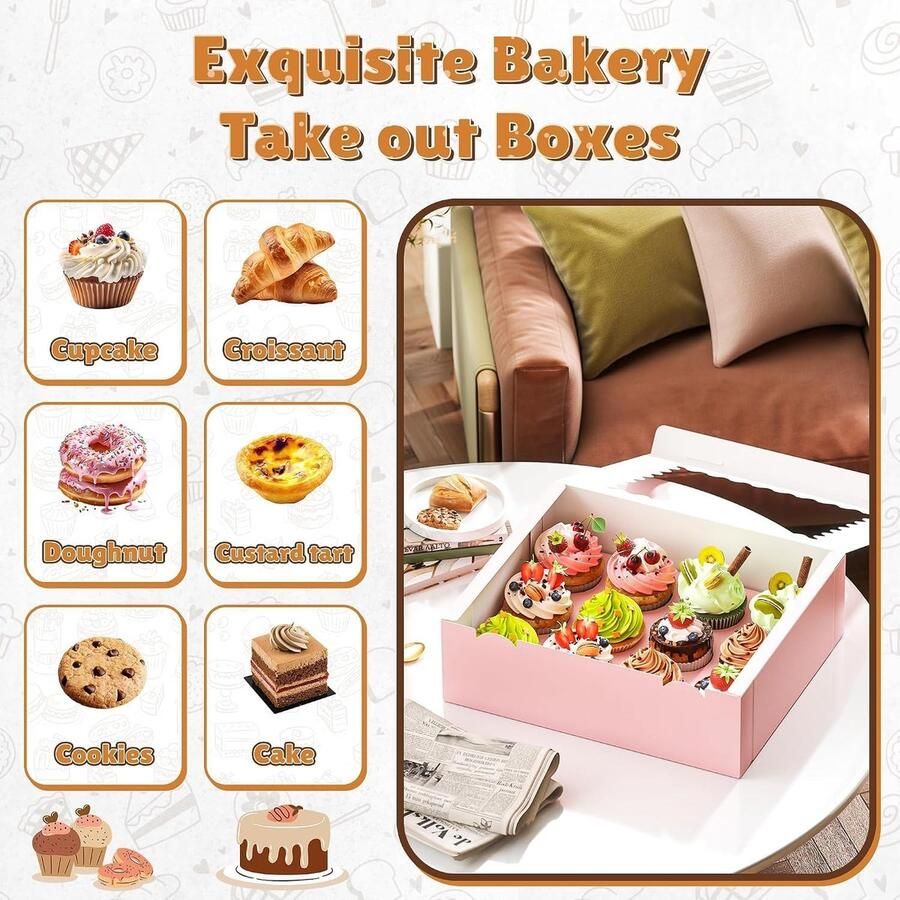 4-pack Cupcake-dozen voor 12 standaard cupcakes cupcake-bewaardoosjes met zichtvenster en inzetstukken hoogwaardige cupcake-houder ideaal voor verjaardagsfeesten feesten en meer