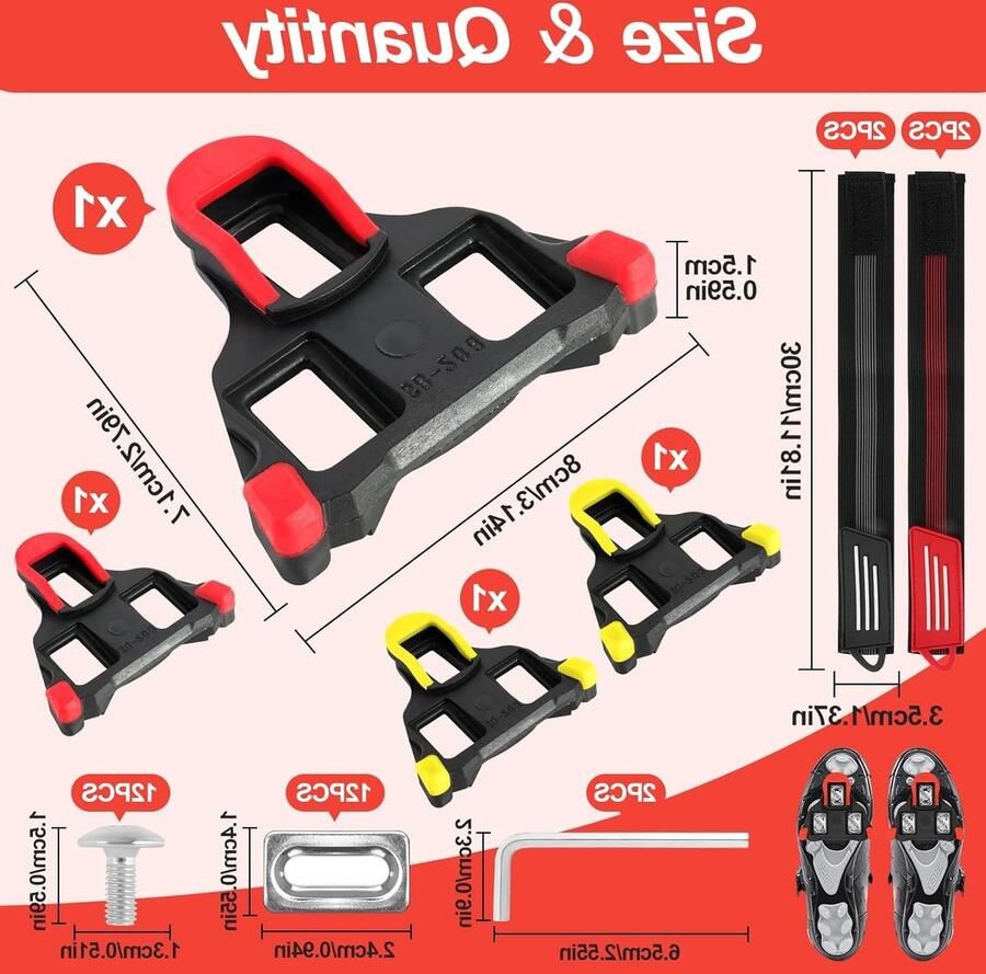 4 Pack Fietsschoenen met Beenbanden voor Racefietspedalen Compatibel met SPD Shi o Fietspedalen en Cleats in Rood Geel
