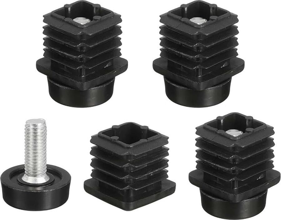 4 sets nivelleringspoten 25 x 25 mm van kunststof verstelbaar voor meubelpoten rechthoekige buis inzetstuk met nivelleringen geschroefd gat 25 mm voor meubelstoelen zwart