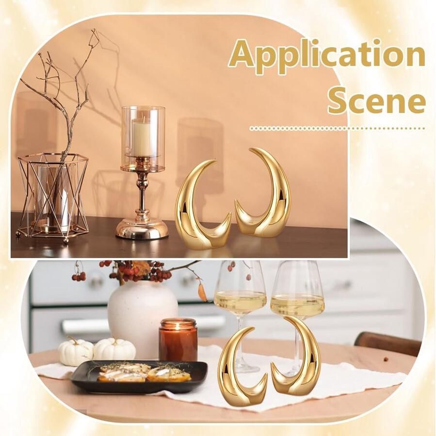 4 Stks Gouden Maan Standbeeld Decor Moderne Stijl Kleine Keramische Halve Maan Beeldjes Decoratieve Ornamenten Voor Thuis Woonkamer Slaapkamer Boekenplank Tafel Desktop Decor