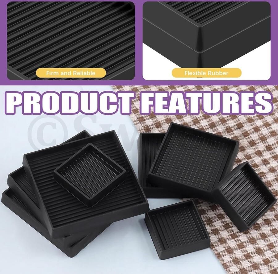 4 Stuks 2 x 2 Inch Vierkant Zwart Rubber Antislip Caster Cups Meubelpads Kit Vloer Stopper voor Bed Bank Tafel