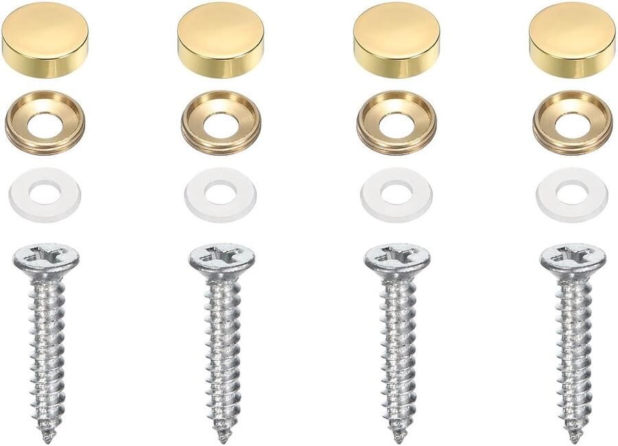 4 stuks decoratieve messing schroeven met huls 16 mm spiegelschroeven met zelftappende poot voor bevestiging van meubels kasten spiegels goudtinten