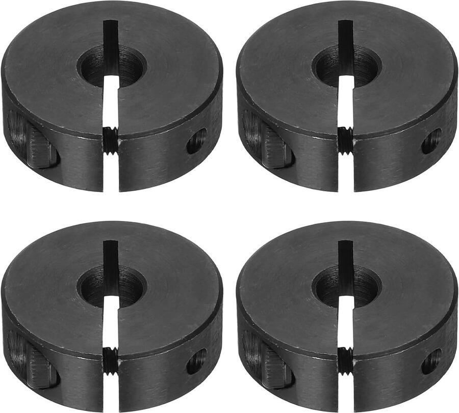 4 stuks deelbare halsbanden enkel gat 8 mm eendelige vergrendelingskraag OD 30 mm dikte 10 mm koolstofstaal bevestigingskraag met stelschroeven (zwart geoxideerd)