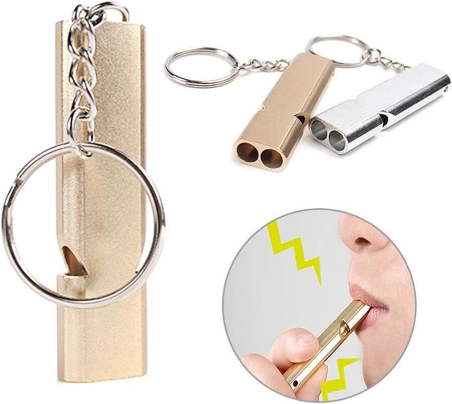 4 stuks fluitje met sleutelhanger metalen noodfluitje voor school outdoor camping scheidsrechter survival goud zilver
