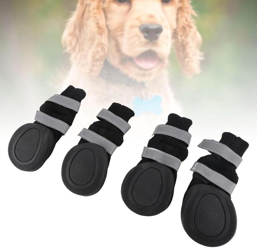 4 Stuks Hondenlaarzen Zwart Waterdichte Antislip en Warme Bescher de Schoenen voor Middelgrote en Grote Honden