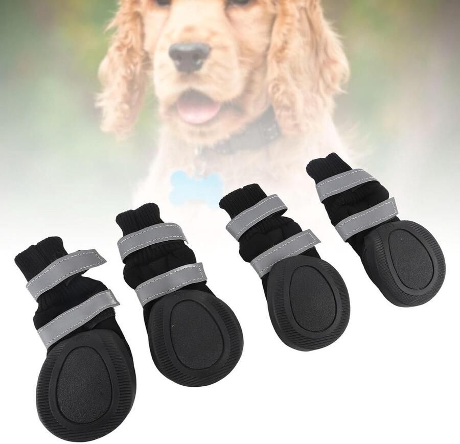 4 Stuks Hondenlaarzen Zwart Waterdichte en Antislip Bescher de Schoenen voor Middelgrote en Grote Honden Warm en Comfortabel