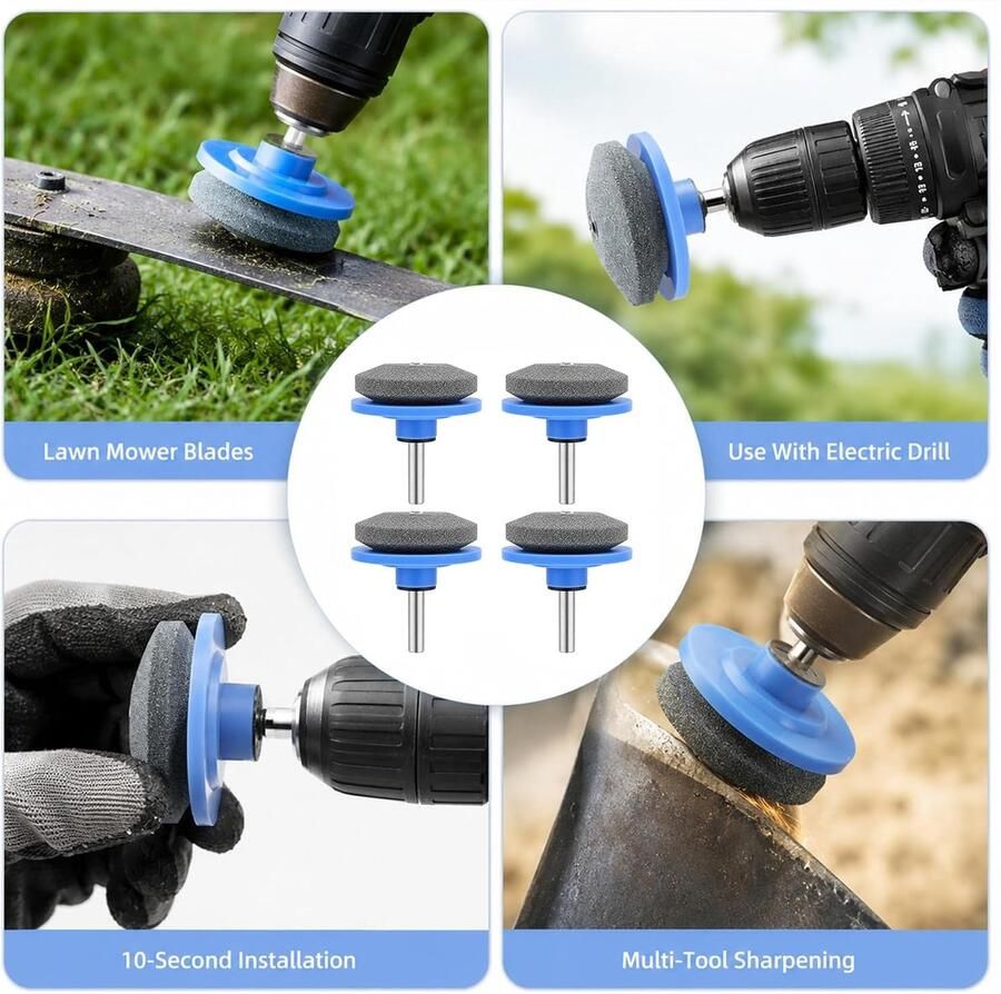4 stuks messenslijper voor grasmaaiers duurzaam slijpgereedschap voor tuinmessen van korund compatibel met elektrische boormachine en handboormachine voor grasmaaiers bijlen schoppen en meer - Foto 2
