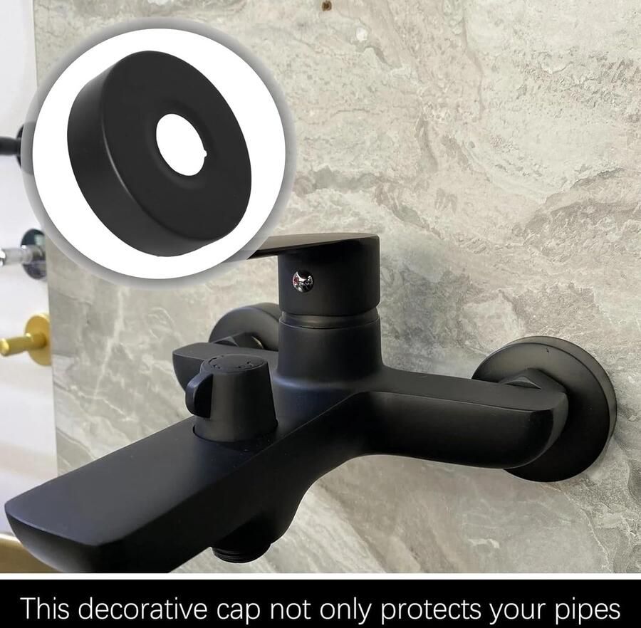 4 stuks rozetten voor douchekranen zwart rozet waterkraan binnenkraan Ø 25 mm doucherozetten elegante metalen buisrozetten rozetten voor armaturen douchekraan zilver (zwart Ø 80 mm x 25 mm)