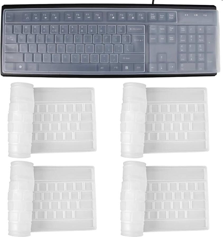 4 Stuks Silicone Toetsenbord Beschermer voor Desktop Computer Waterdichte Universele Toetsenbordbeschermfolie Dunne Toetsenbordbeschermer voor Kantoren Ziekenhuizen Scholen