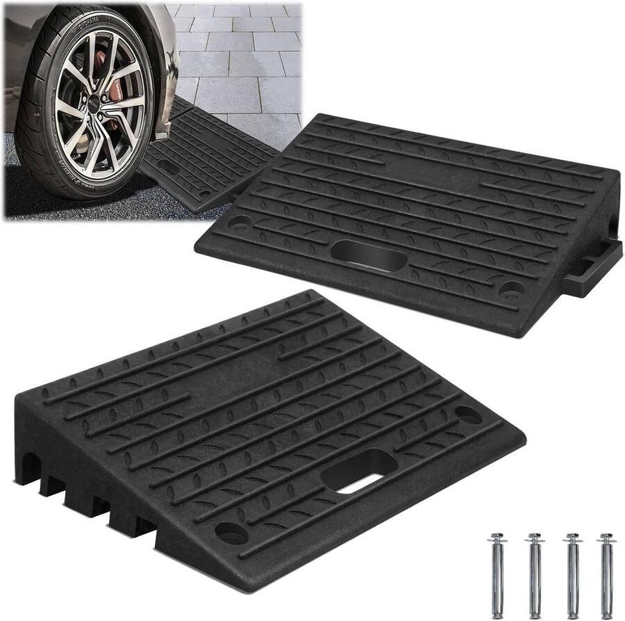 4 stuks stoeprandhellingen van rubber hoog) draagbaar met handgreep oprijplaat voor rolstoel en auto antislip drempelhelling max. belasting 5 ton incl. montageset (50 x