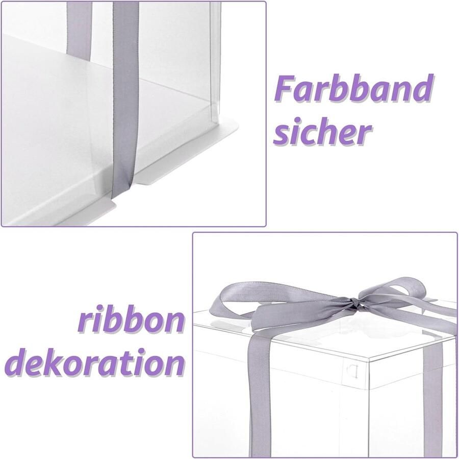 4 stuks taartdoos transparant 22 x 22 x transparante geschenkdoos taarttransportbox hoog met deksel taartbox taarttransportbox met lint
