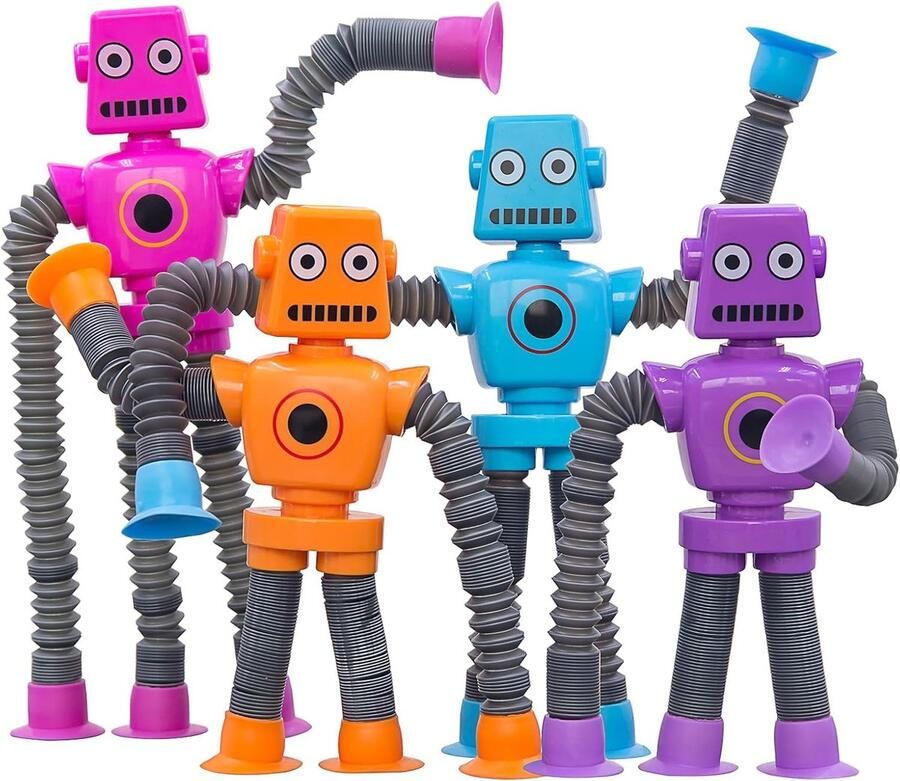 4 stuks telescopische robot zuigspeelgoed voor kinderen met zuignap plastic speelgoed telescopisch robot decompressie speelgoed voor kinderen volwassenen