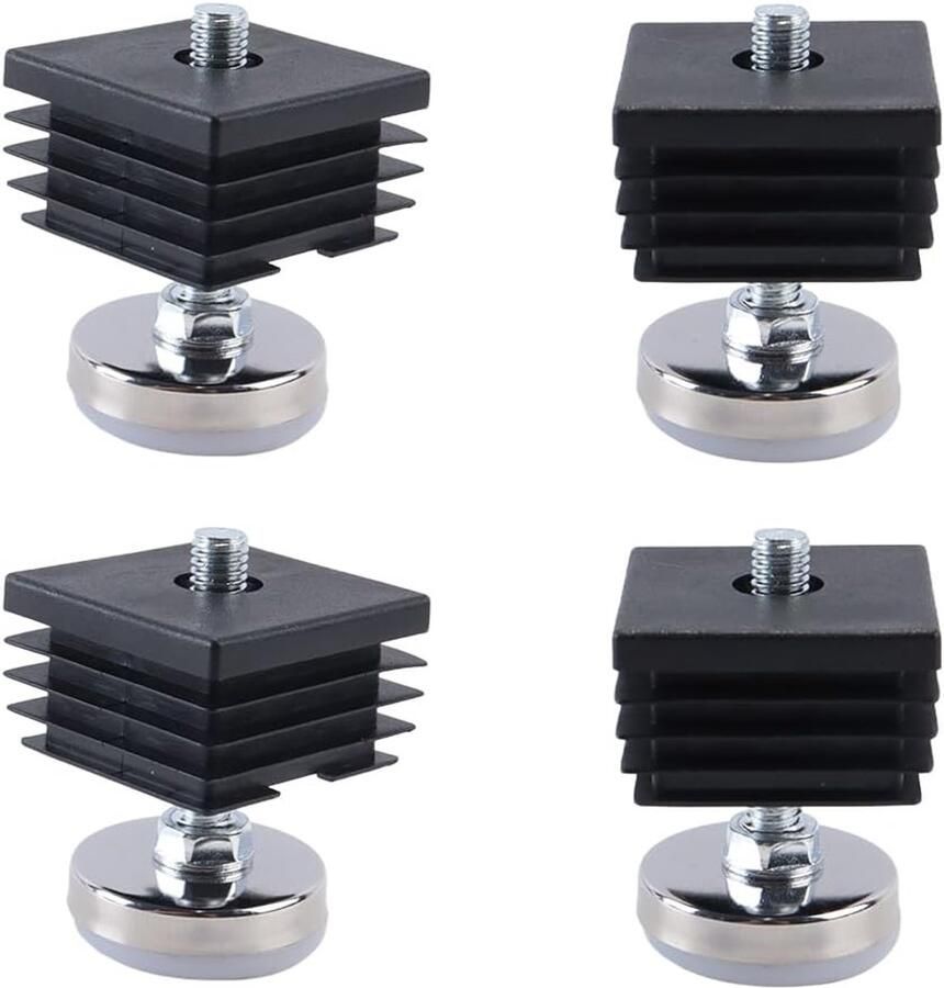 4 stuks vierkante buisinzetstukken met nivelleringsvoeten M8-schroefdraad zwarte kunststof meubelpoten blinde stop 40 mm x mm