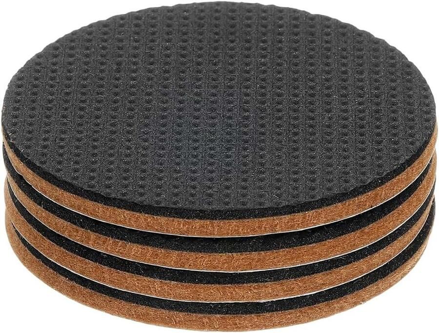 4 stuks vilten en EVA-meubelglijders 65 mm ronde meubelpoten houten vloerbeschermers zelfklevend ter bescherming van harde vloeren tafelpoten en stoelpoten bruin + zwart