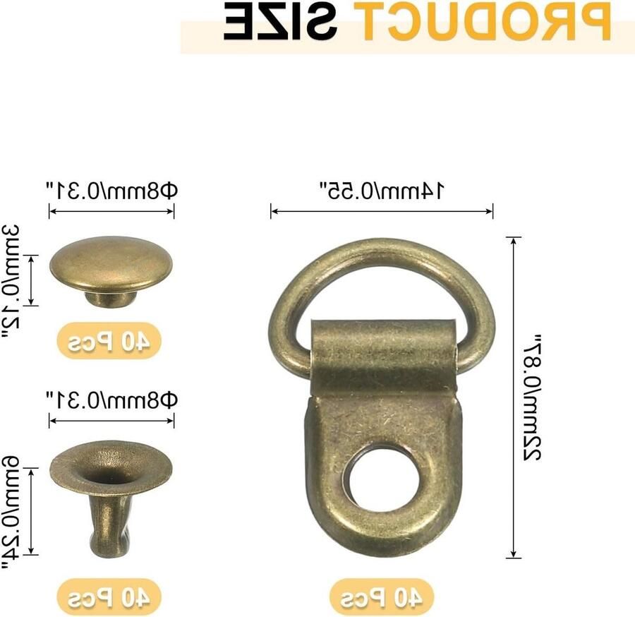 40 Sets Schoenveters met D-Ring en Rivet Buckles voor Laarzen Schoenen en Lederen Tassen 9 x 14 mm Brons