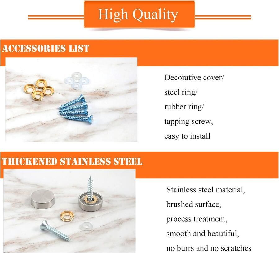 40 sets spiegel schroeven nagels roestvrij stalen decoratieve Messing moer voor theetafels garderobe fotolijst 16mm zilver