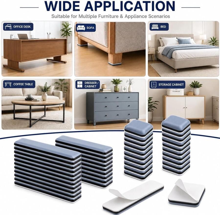 40 Stukken Zelfklevende Meubilair Schuifregelaars 2 Maten PTFE Teflon Voeten Glijden Meubelglijders Teflon 19×70mm Rechthoekig en 20×20mm Vierkant Effectieve Bescherming voor uw Meubelstoelen en Vloeren - Foto 2
