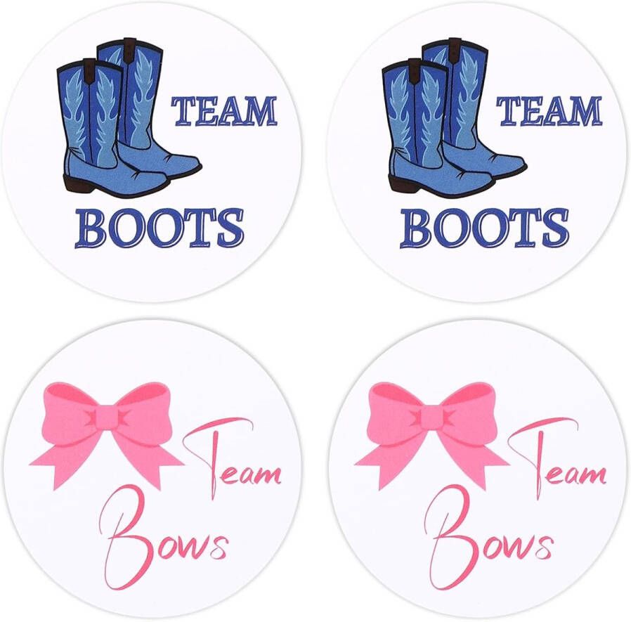 40 Stuks Stickers met het Geslacht van de Team-Strikken en Team-Laarzen Ronde Labels van voor of Babyshowers en Westernfeesten (Blauw Roze)