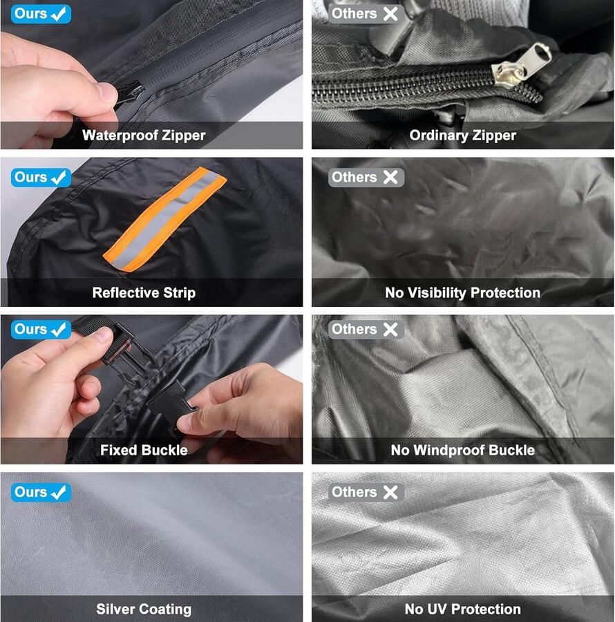 420D Oxford Volledige Buitenboordmotorhoes Boot Motorhoes met 2 Reflecterende Strips 2 Trekkoorden Waterdichte Ritssluiting en Verstelbare Gesp Geschikt voor 100-150 PK