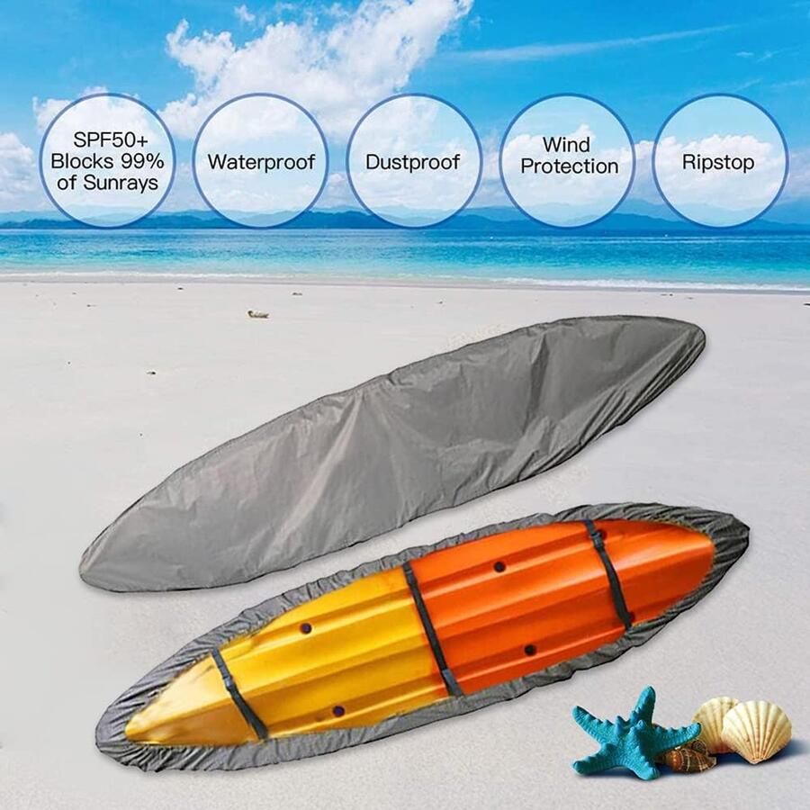 420D verdikte kajakkanohoes waterdichte duurzame kano-opslag stofkap UV-bescherming zonnebrandwerend schild voor vissersboot kajak kano paddleboard (Grijs 4.6~5.0m 15.1ft~16.4ft)