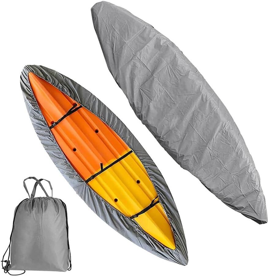 420D verdikte kajakkanohoes waterdichte duurzame kano-opslag stofkap UV-bescherming zonnebrandwerend schild voor vissersboot kajak kano paddleboard (Grijs 4.1 4.5m 13.4ft 14.7ft)