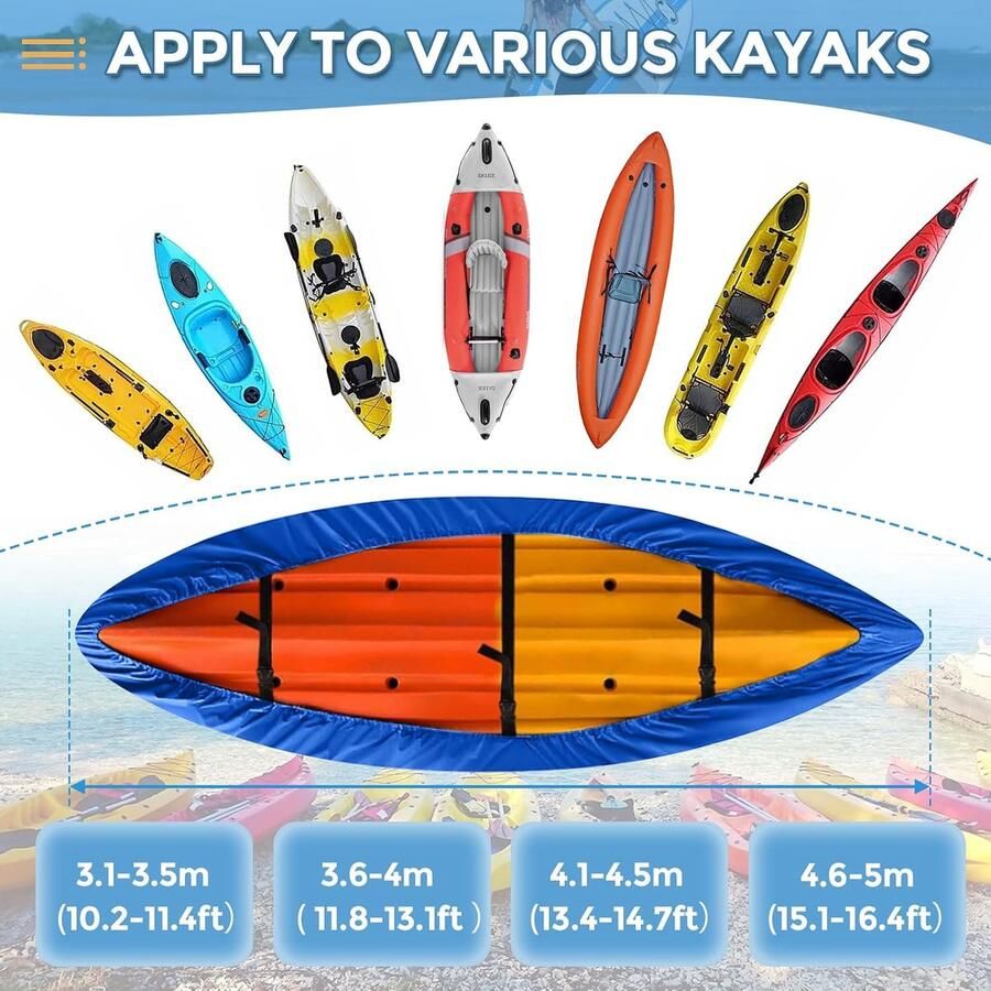 420D verdikte kajakkanohoes waterdichte duurzame kano-opslag stofkap UV-bescherming zonnebrandwerend schild voor vissersboot kajak kano paddleboard (4 6 5 0 m 15 1ft 16 6 ft)