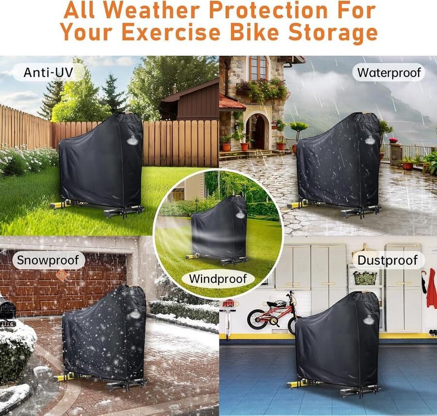 420D Waterdichte Hometrainerhoes voor buiten rechtopstaande hometrainerhoes met luchtventilatie waterdichte strip 4 winddichte klittenbandsluitingen all-weather grote hoes voor Peloton Schwinn
