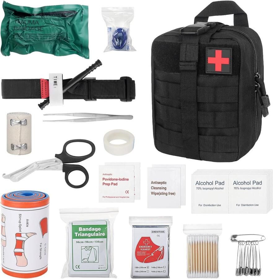 46-delige EHBO-set tactische EHBO-tas reisapotheektas medische tas EHBO-kit militair voor outdoor thuis auto outdoor camping avontuur (zwart)