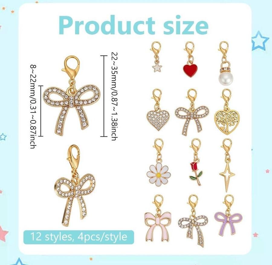 48 stuks schoenbedels voor decoratie sneakers Goud 12 stijlen Strik bloem hart Charme voor canvas schoenen Laarzen Sleutelhangers