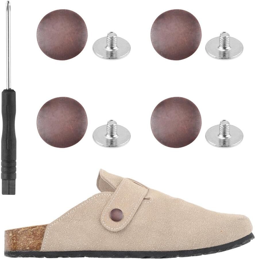 4pcs Replace t Rivets for Boston Clogs Shoes Replace t Band Button Compatible with Boston Footbed Clogs Shoes with Screwdriver and Screws for (Red Bronze) Red Bronze