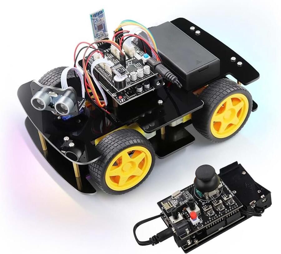 4WD Car Kit with Remote (Compatible with Arduino IDE) Line Tracking Obstacle Avoidance Ultrasonic Sensor Wireless Control Motor Servo