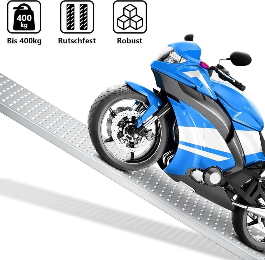 4X oprijplaat Alu motoroprijplaat laadbrug max. 400kg* per paar verzinkt staal aanhangeroprijplaat oprijrail stabiel & antislip voor motor aanhangwagen 160 * 23 5 *