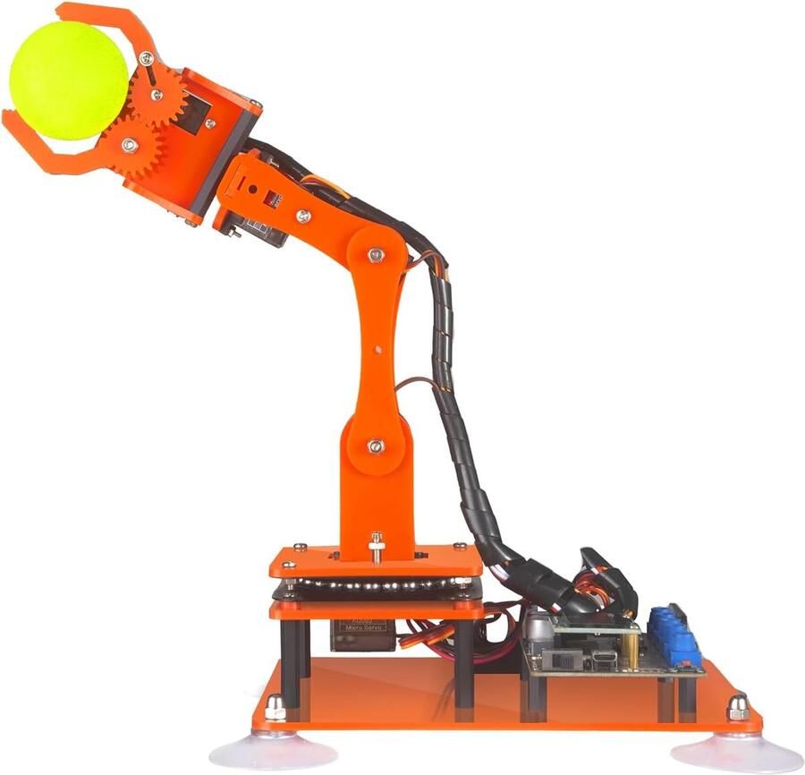 5-DOF Robot Arm Kit Programmeerbare STEM Educatieve 5-assige Robotarm met OLED-display DIY Robot Model Buliding Kit Compatibel met Arduino IDE (PDF-zelfstudie via Download Link) (Oranje)