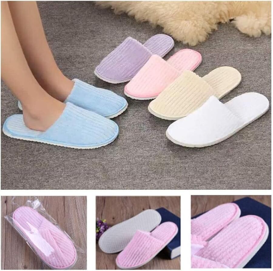 5 paar kleurrijke pantoffels eenmalig gebruik universele maat hoogwaardig wasbaar antislip koraalvlies hotelbadslippers voor feestjes gast