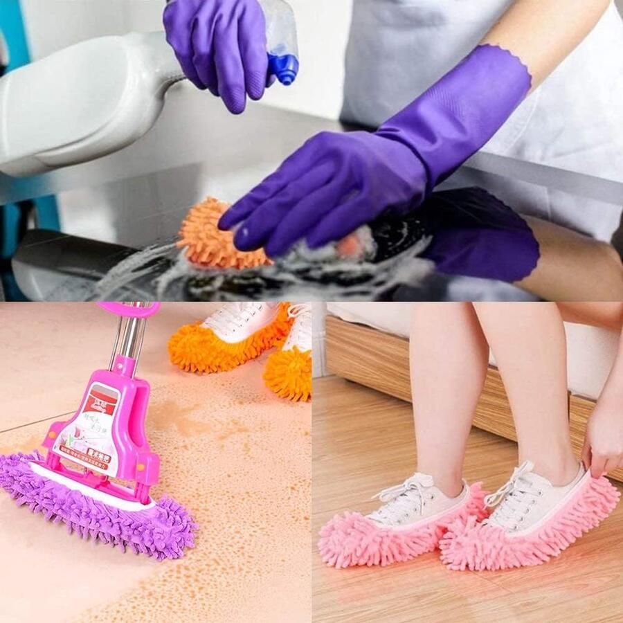 5 paar pantoffels microvezel stof mopschoenen wasbaar en herbruikbaar reinigingsslippers voor thuis 5 kleuren Metaal. Large