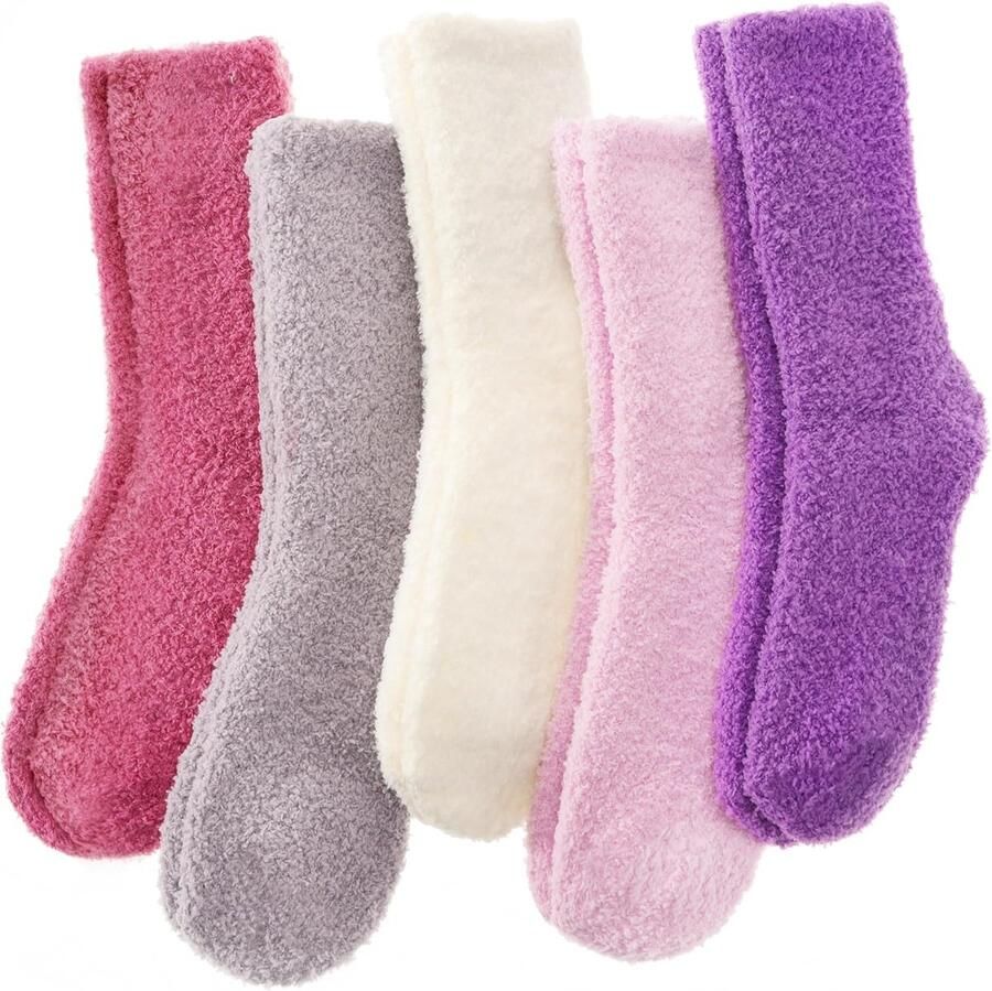 5 Paar Pluizige Sokken voor Pantoffels Zachte Knusse Warme Winter Dikke Pluche Crew Sokken