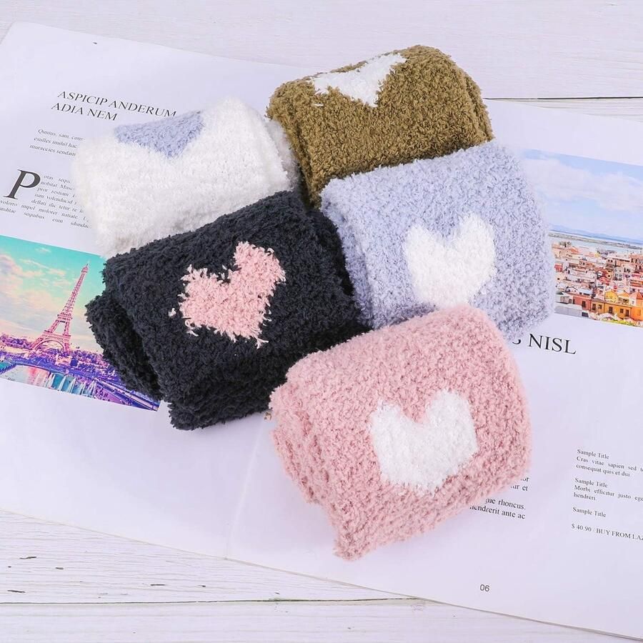 5 paar pluizige sokken voor meisjes kattenpoot donzige bedsokken gezellige slaapsokken dikke winterpantoffelsokken voor meisjes en vrouwen Meerkleurig One Size