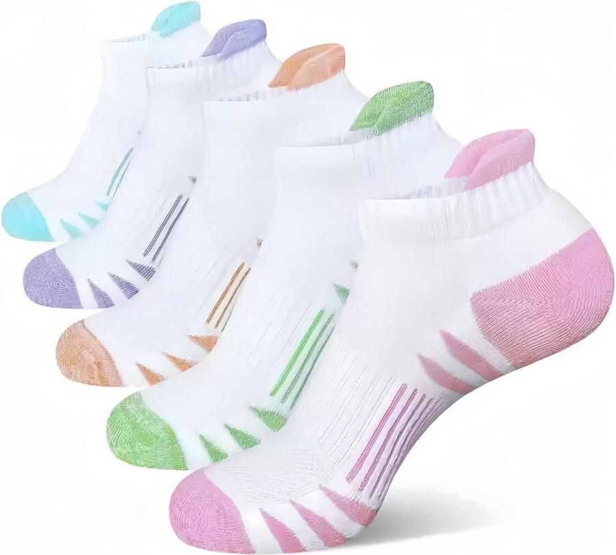 5 Paar Sportsokken Dames Enkel Laag Wandel Hardlopen Ademend Antislip & Schokdempend