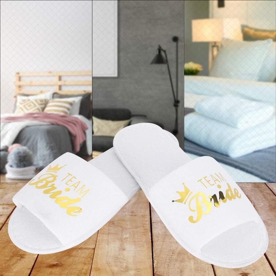 5 Paar Wegwerpslippers met Letterprint Ideaal voor Bruiloften Spa's en Fotoprops voor Bruiden
