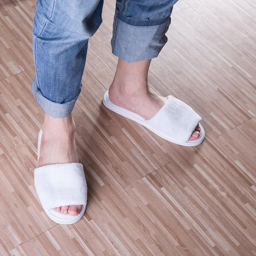 5 Paar Witte Open Terry Slippers voor Hotels Spa en Bad Wegwerp Slippers voor nen en Unisex Gastenslippers