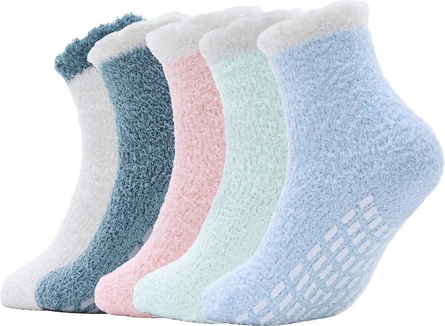 5 paar wollige damessokken met antislip handgrepen ultrazachte en warme thermische sokken voor bed en thuis voor dames en meisjes