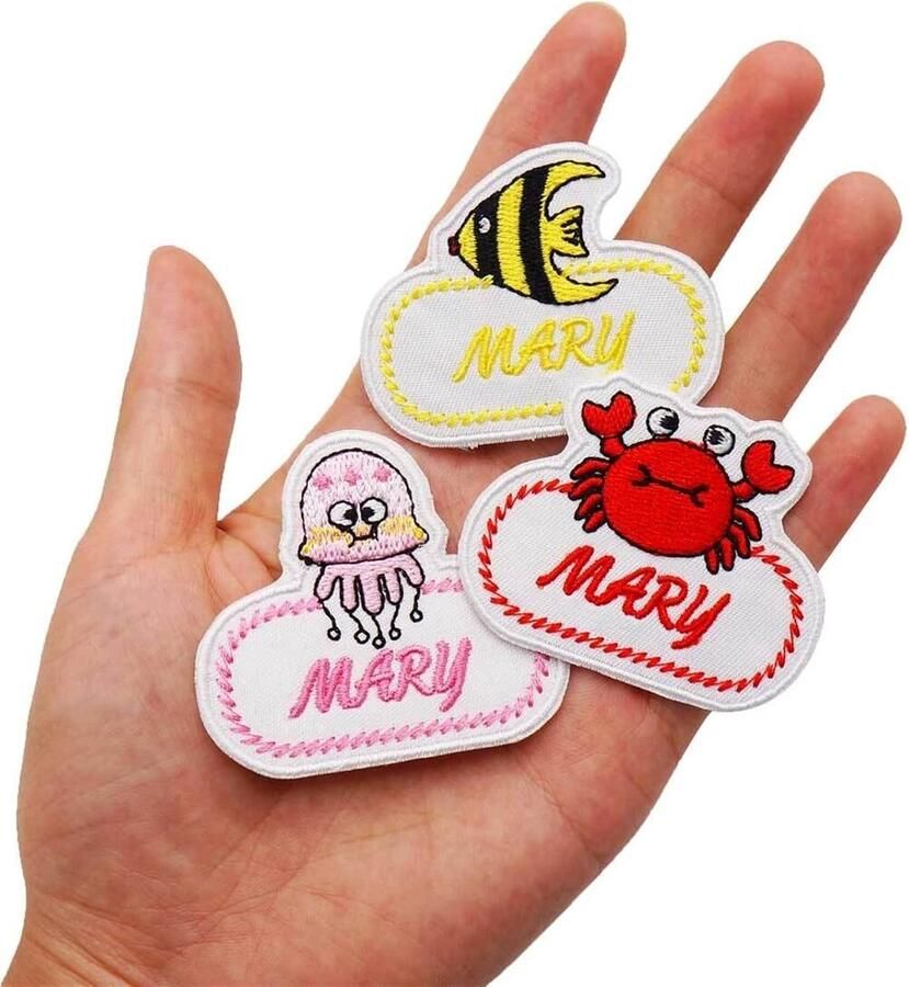 5 stks Custom Kids Naam Uniformen Patch Cartoon Zee Dier Borduurwerk Kleuterschool Naam Badge Applique