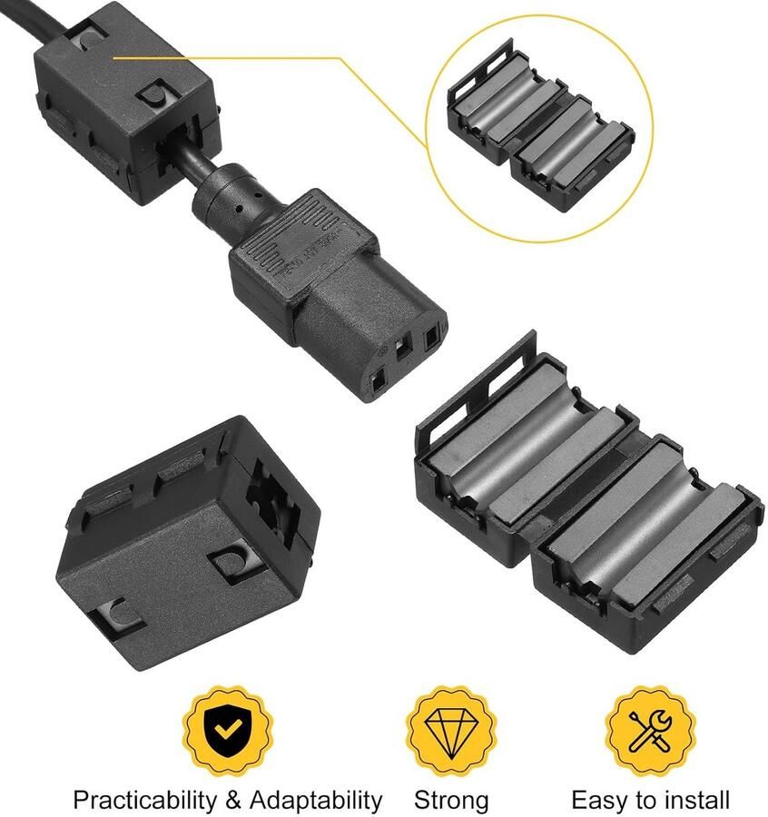 5 stuks ferrietfilterring kern ruisonderdrukking RFI EMI-clip ID-kabel 8 mm vierkante stijl voor elektronische apparaten industrie zwart