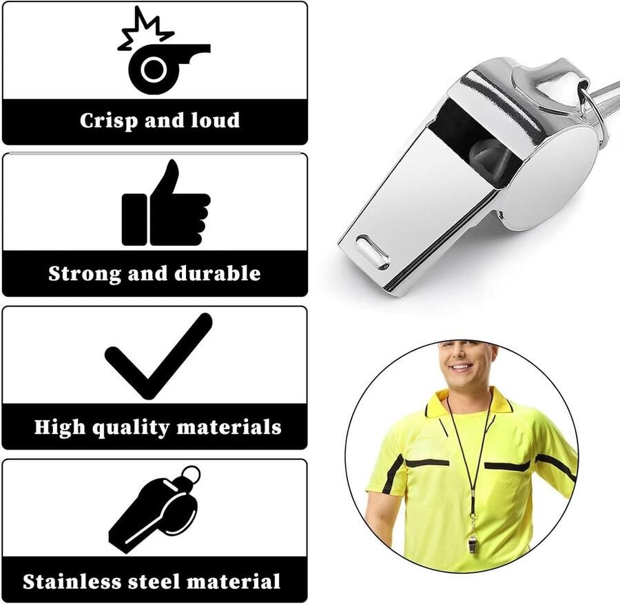 5 stuks fluitje roestvrij stalen sportfluitjes met lanyard luid helder geluid metalen scheidsrechtersfluitje voor buitenactiviteiten coaches schoolsport