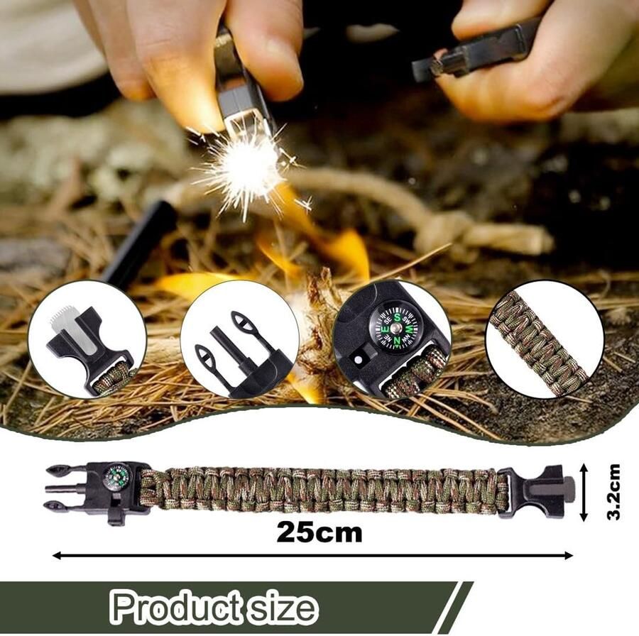 5 stuks survivaltouwriem 5-in-1 multifunctionele armband met vuursteen 7 zielen reddingskabel voor camping outdoor survival