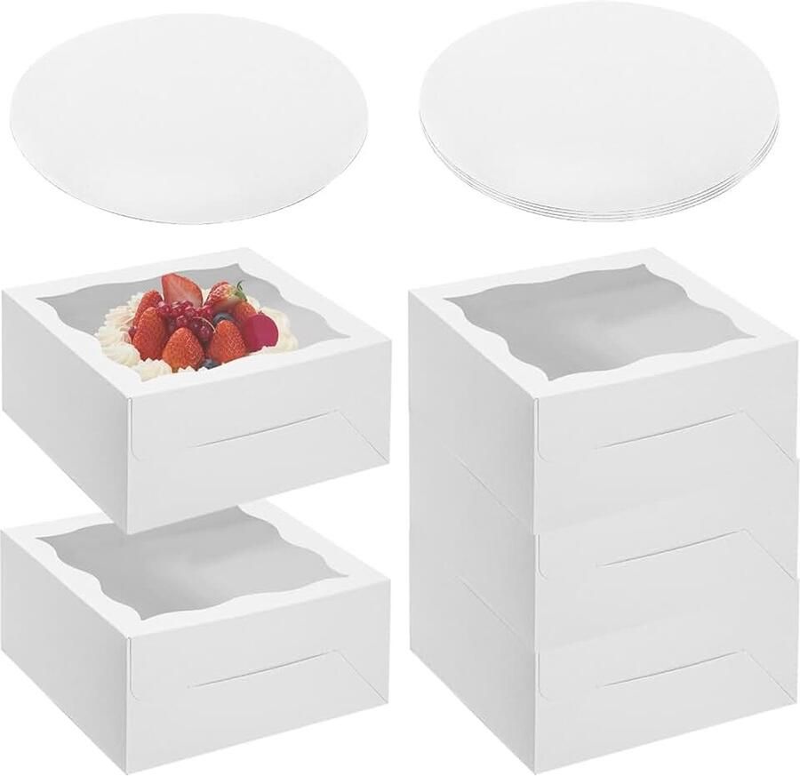 5 stuks taartdoos met taartbord: taarttransportbox met kijkvenster witte taartbox taarttransportbox vierkant taartbox karton voor cake gebak cupcakes