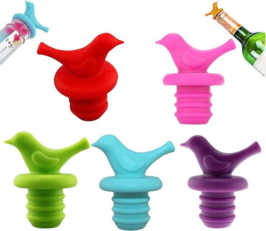 5 stuks wijnsluitingen wijnsluiting siliconen wijnkurken champagnestopper herbruikbare biersluiting kleine vogel champagne drankstoppen voor feestelijke barparty