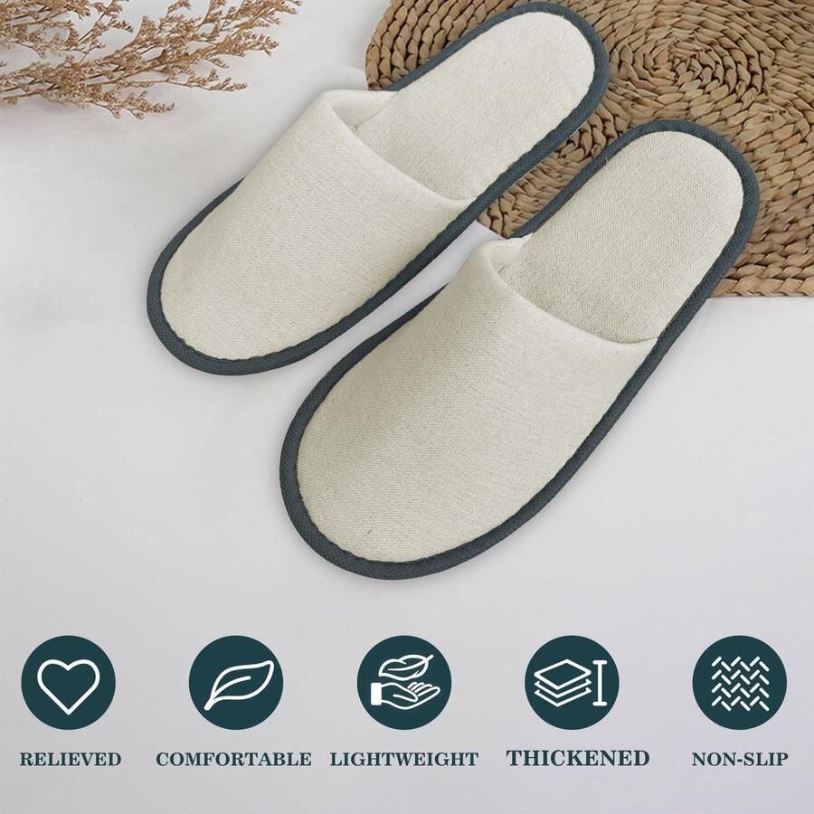 50 paar wegwerp-pantoffels spa-pantoffels met gesloten teen alge e maat voor nen en antislip draagbare pantoffels Canvas wit grijs 30 paar - Foto 2