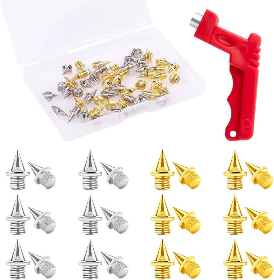 50 Stuks 1 4 Inch Vervanging Track Spike Pins met Spiessleutel Stevig Staal Crosscountry Spikes Piramide Spikes voor Schoenen Sportschoenen Verspringen Hardlopen Joggen Wandelen (Zwart zilver)